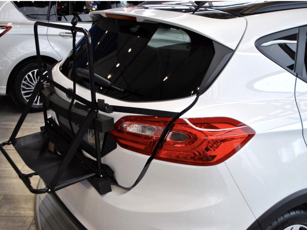 side view of the hatch-bag frame for the roof box alternative system on a white 2019 fiesta hatch