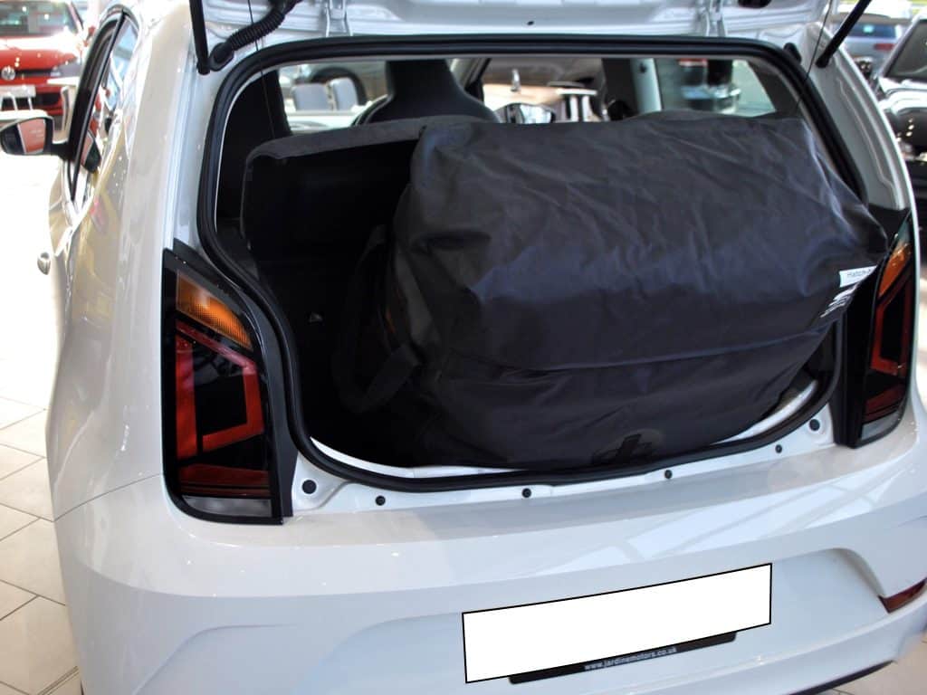 hatchbag roof box altrntive for the vw up in the boot of a vw up to demonstrate its size