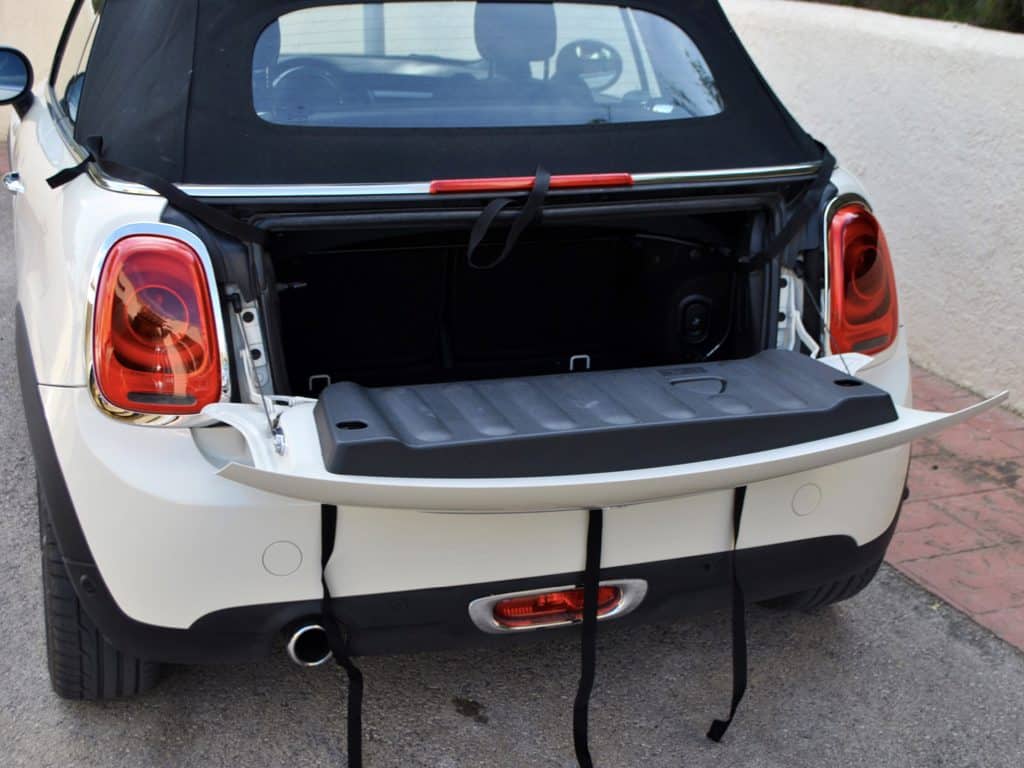 stage one of the hatchbag luggage system for mini cabriolet being fitted